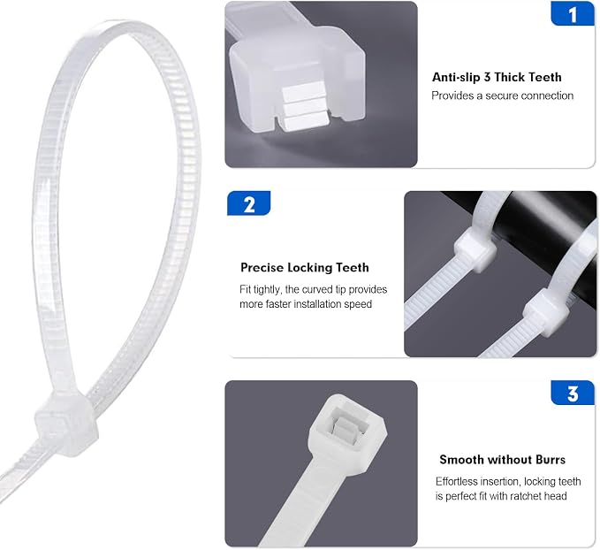Zip Ties, RAZCC 1200pcs Cable Zip Ties 8 Inch, Heavy Duty White Plastic Wire - Image 4