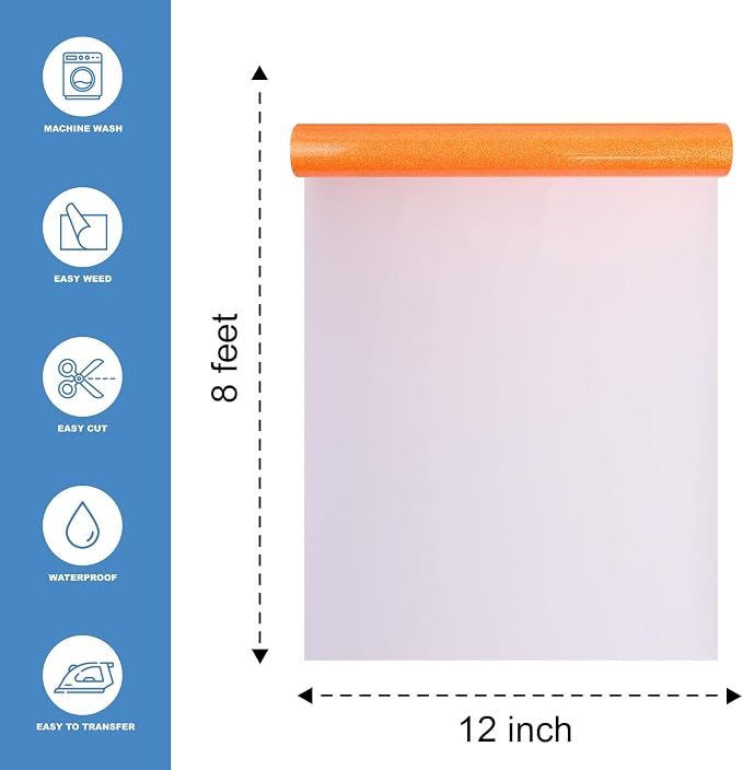 Neon Orange Glitter Heat Transfer Vinyl 12" x 8 ft HTV - Image 2