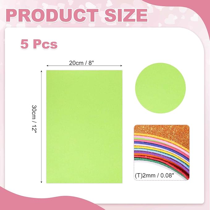 MECCANIXITY 5 Sheets Light Green Shiny Foam Sheets, 8 Inch x 12 Inch Sparkle - Image 2