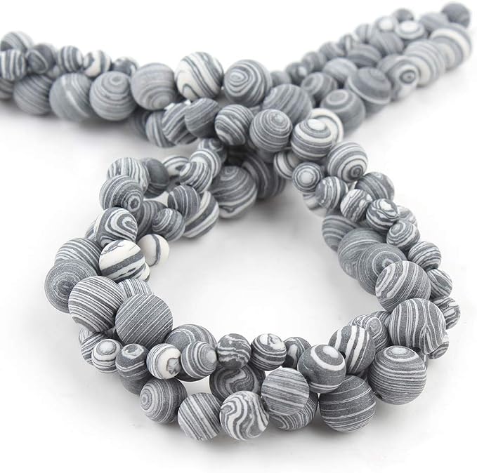 48pcs Natural Matte Black and White Malachite Gemstone Beads，8mm Frosted Round - Image 7
