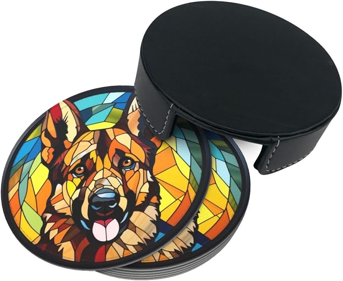 Drink Coaster Set of 6, German Shepherd Dog Mom Lover Gift, Leather Drink - Image 4