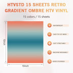 Gradient HTV Heat Transfer Vinyl 15 Sheets 12×10in Iron on Vinyl | Ombre - Image 2