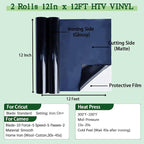 guangyintong Black Heat Transfer Vinyl HTV Rolls, 2 Rolls 12" x 12ft Black Iron - Image 2