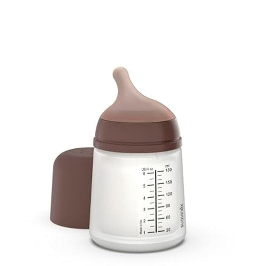 Suavinex Zero Zero Anti Colic Baby Bottle, No 1 Spanish Baby Bottle Brand, Minimizes Bottle Rejection & Nipple Confusion, Perfect for Breastfeeding Babies, 6oz/180mL, Deep Tone, Adaptable Flow Nipple