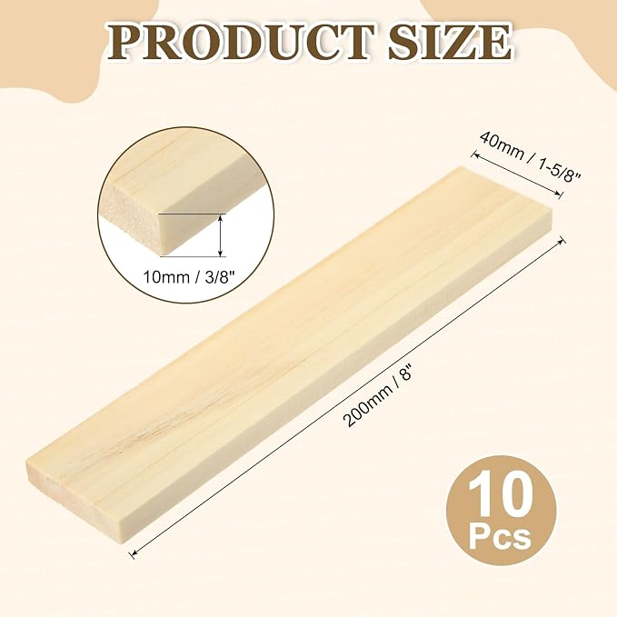 MECCANIXITY 10Pcs Wood Strips Slats, 3/8" x 1‑5/8" x 8" Thin Wood Sticks Flat - Image 2