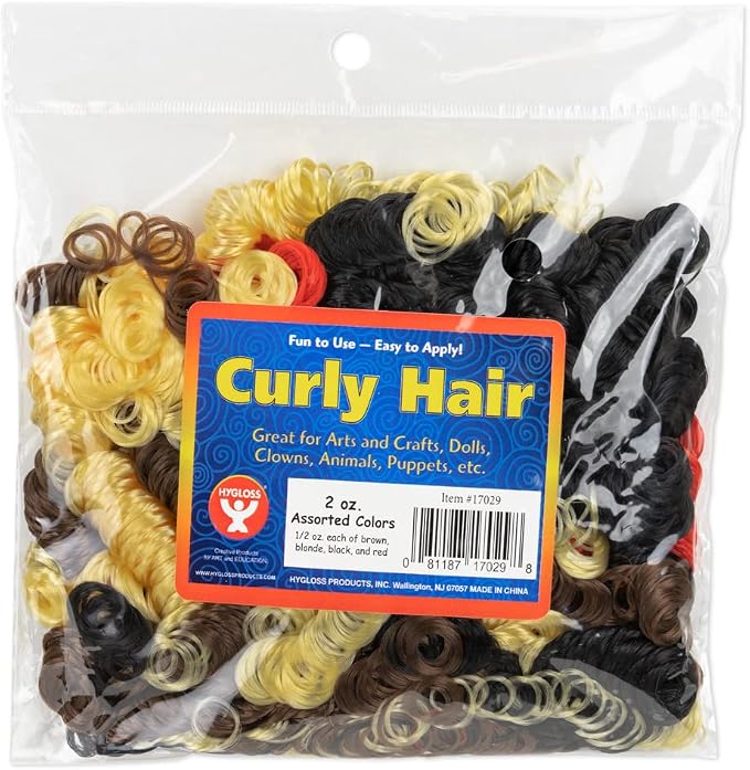 Hygloss 2 oz Curly Doll Hair for Crafts Assorted- Premium Synthetic Hair for by HyglossProductsInc