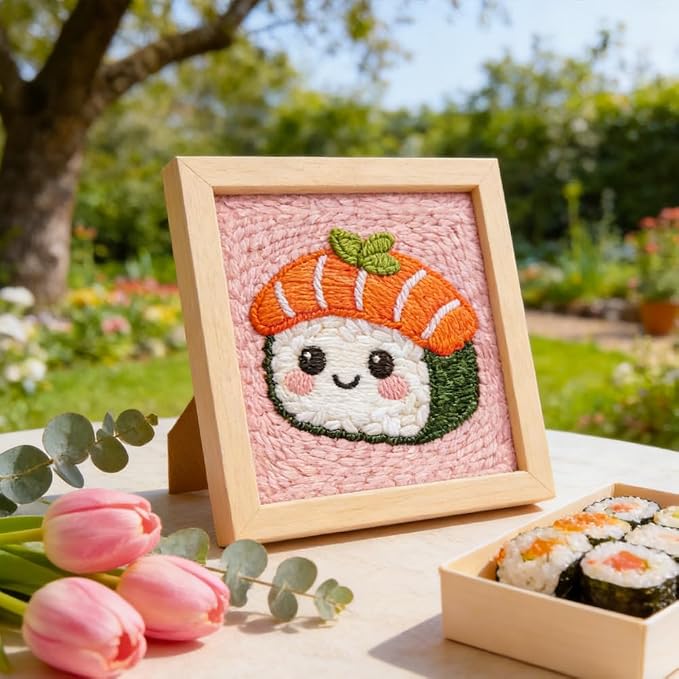 INFUNLY Cute Sushi Punch Needle Kit Cartoon Rice DIY Embroidery Punch Needle Set - Image 5