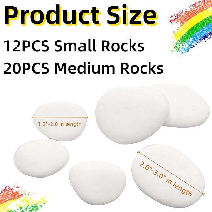 32PCS White Rocks for Painting, Medium & Small Rocks to Paint, Flat Painting - Image 2