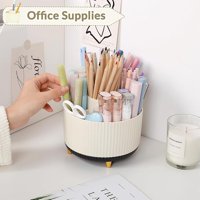SKYDUE 360 Rotating Organizer, Dual-Purpose Pencil Pen Holder, 5-Slot Rotating - Image 3