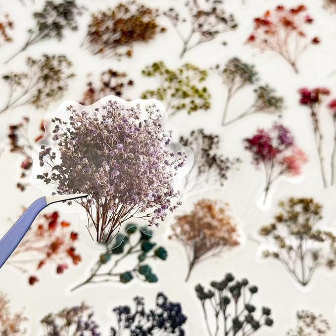 50PCS Vintage Dried Flower Stickers, Aesthetic Plant Decals - Image 3
