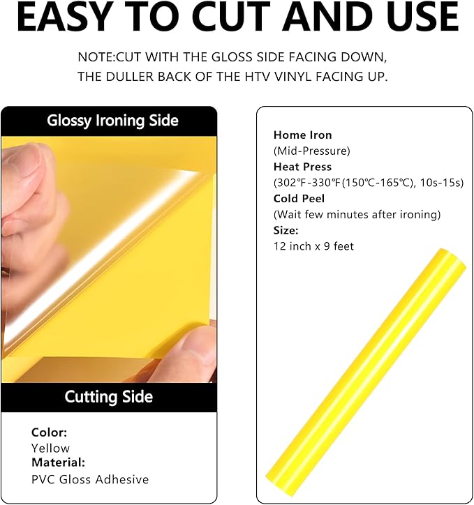 FUNKAKA Yellow HTV Heat Transfer Vinyl Rolls, Adhesive HTV Vinyl - Image 2