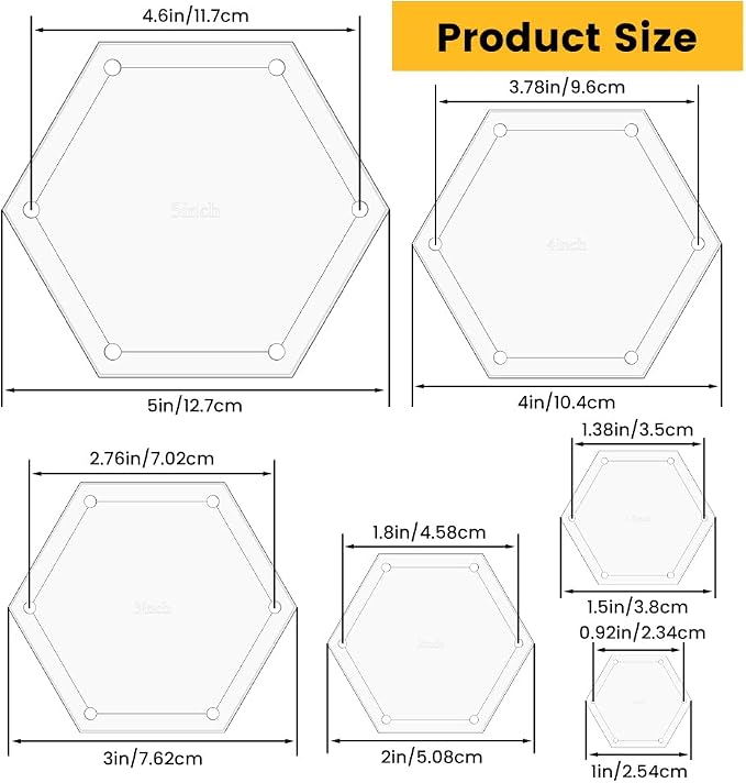 6Pieces Hexagon Quilting Templates Set, Acrylic Quilting Rulers and Templates - Image 4