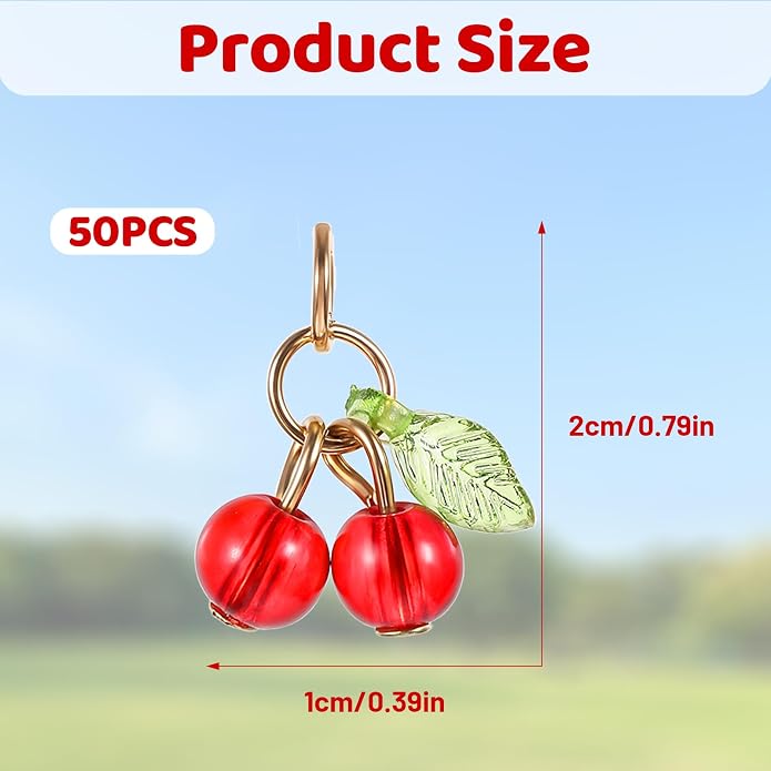 Tyqour 30 Pcs Red Cherry Charms Bulk 3D Mini Glass Fruit Charms - Image 2
