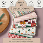 Pink & Green Floral Cotton Fabric Bundle, 5 Coordinating Fabric Panels - Image 2