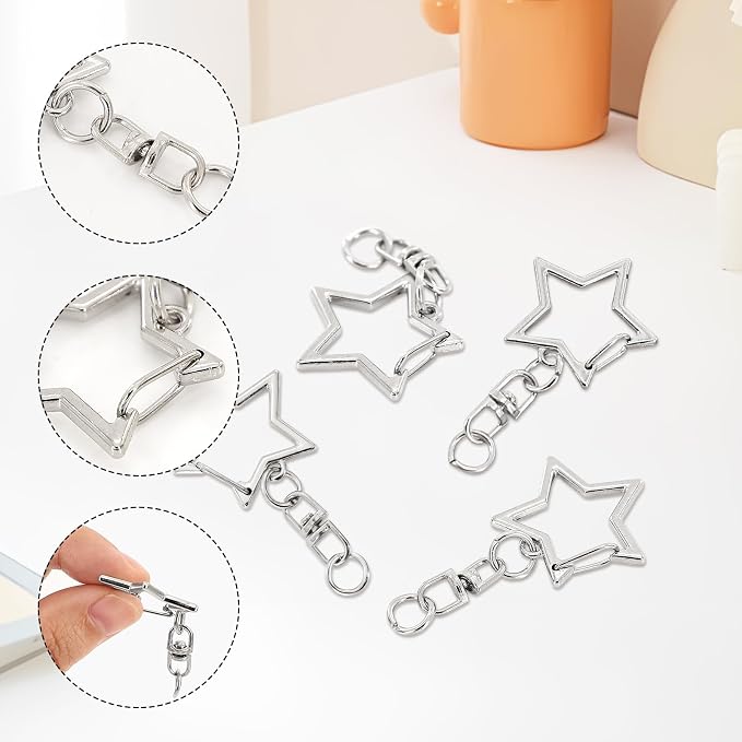 100 Pieces Star Keychain Clasp, Star Keychains, Metal Swivel Clasp Keychain Clip - Image 3