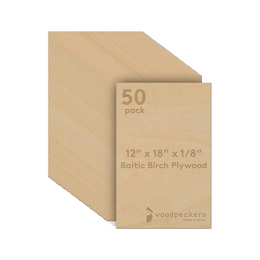 3 mm Baltic Birch Plywood 1/8 x 12 x 18 Inch, Box of 50 B/BB Grade Craft Wood by Woodpeckers