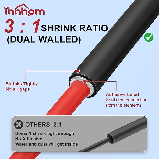 innhom 400pcs Heat Shrink Tubing Black Heat Shrink Tube Wire Shrink Wrap 3:1 - Image 3