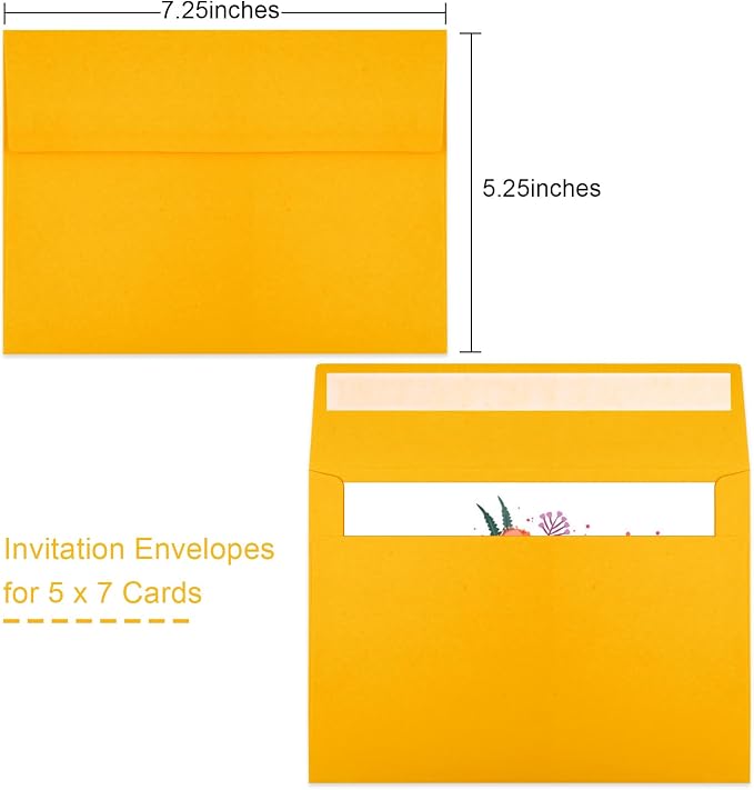 50 Packs Yellow 5x7 Envelopes 5x7, Fade Bright Yellow Color Envelopes Self Seal - Image 2