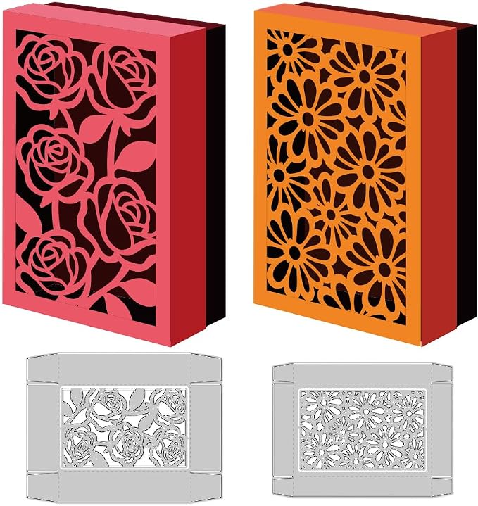 3D Flowers Box Metal Cutting Dies Hollow Out Daisies Roses Box Die Cuts Carbon by DELORIGIN
