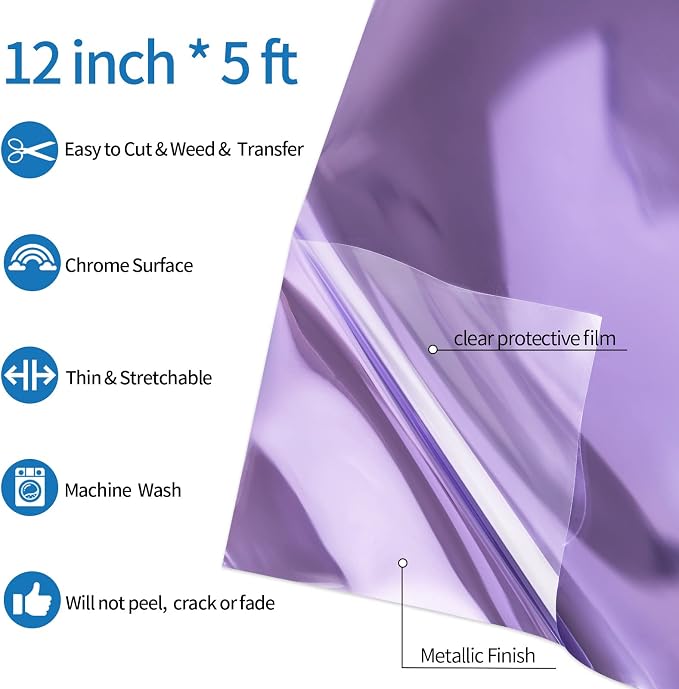VINYL FROG Light Purple Metallic Foil Heat Transfer Vinyl Roll 12" x5ft Light - Image 2