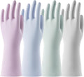 Rubber Cleaning Dishwashing Gloves 4 Pairs Reusable Kitchen Glove for Washing Dishes & Household Bathroom Cleaning Dish Gloves with Flock Lining Anti-Slip Grip Waterproof Thick Long-lasting Colorful L