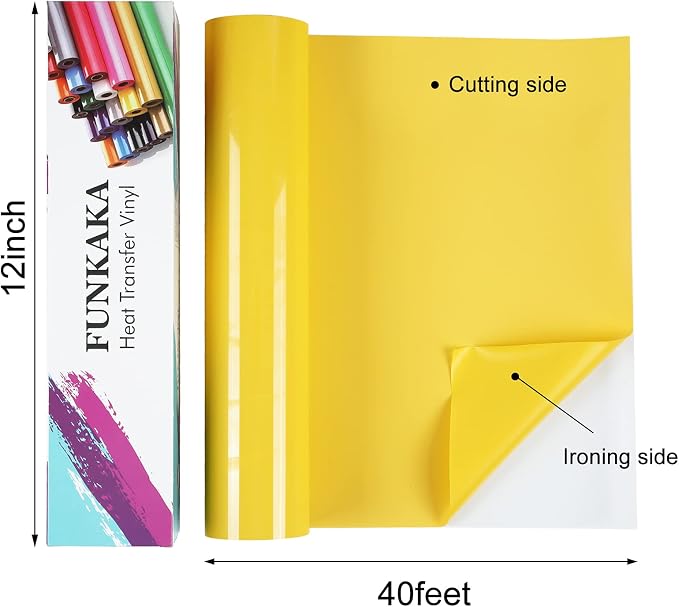 FUNKAKA Yellow Heat Transfer Vinyl Rolls, Adhesive Glossy HTV Vinyl - Image 2