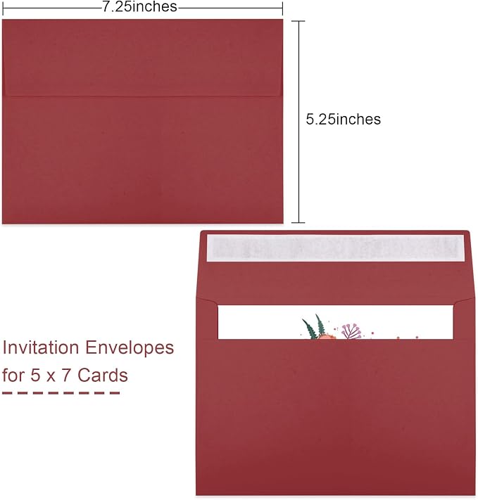 50 Packs Wine Red 5x7 Envelopes 5x7, Deep Red Color A7 Envelopes, Burgundy - Image 2