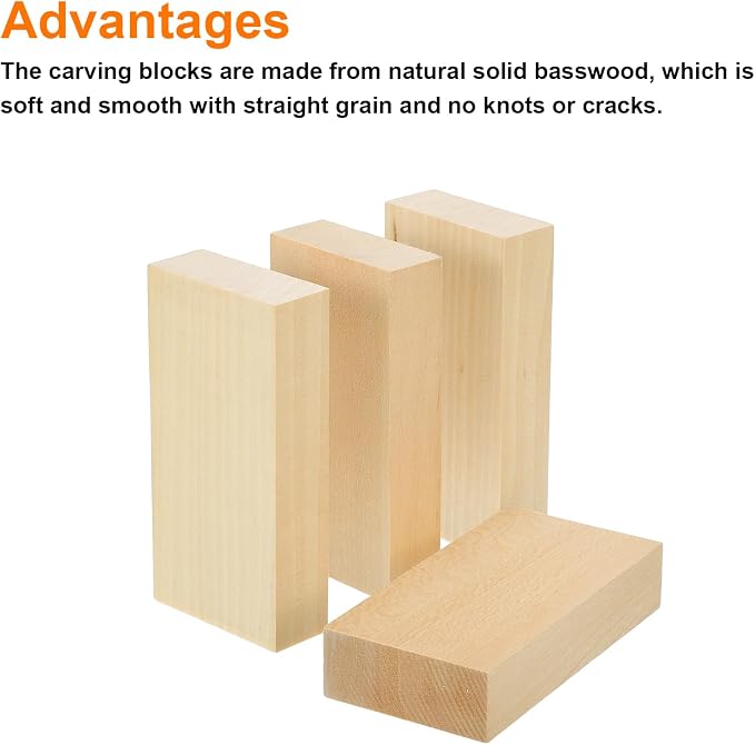 MECCANIXITY 4Pcs Basswood Carving Block, 0.8"x2"x4" Square Wooden Dowels Blocks - Image 3