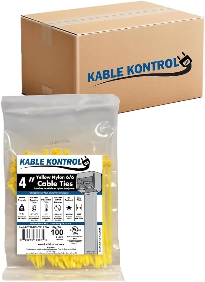 Kable Kontrol Yellow Zip Ties 4 Inch 40, 18 Lbs Tensile Strength, Bulk Pack by KABLEKONTROL%C2%AE