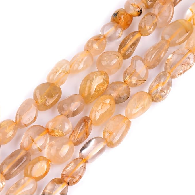 HAAMIIQII Natural Gold Rutilated Quartz Pebble Stone 5-8mm Small Irregular - Image 4