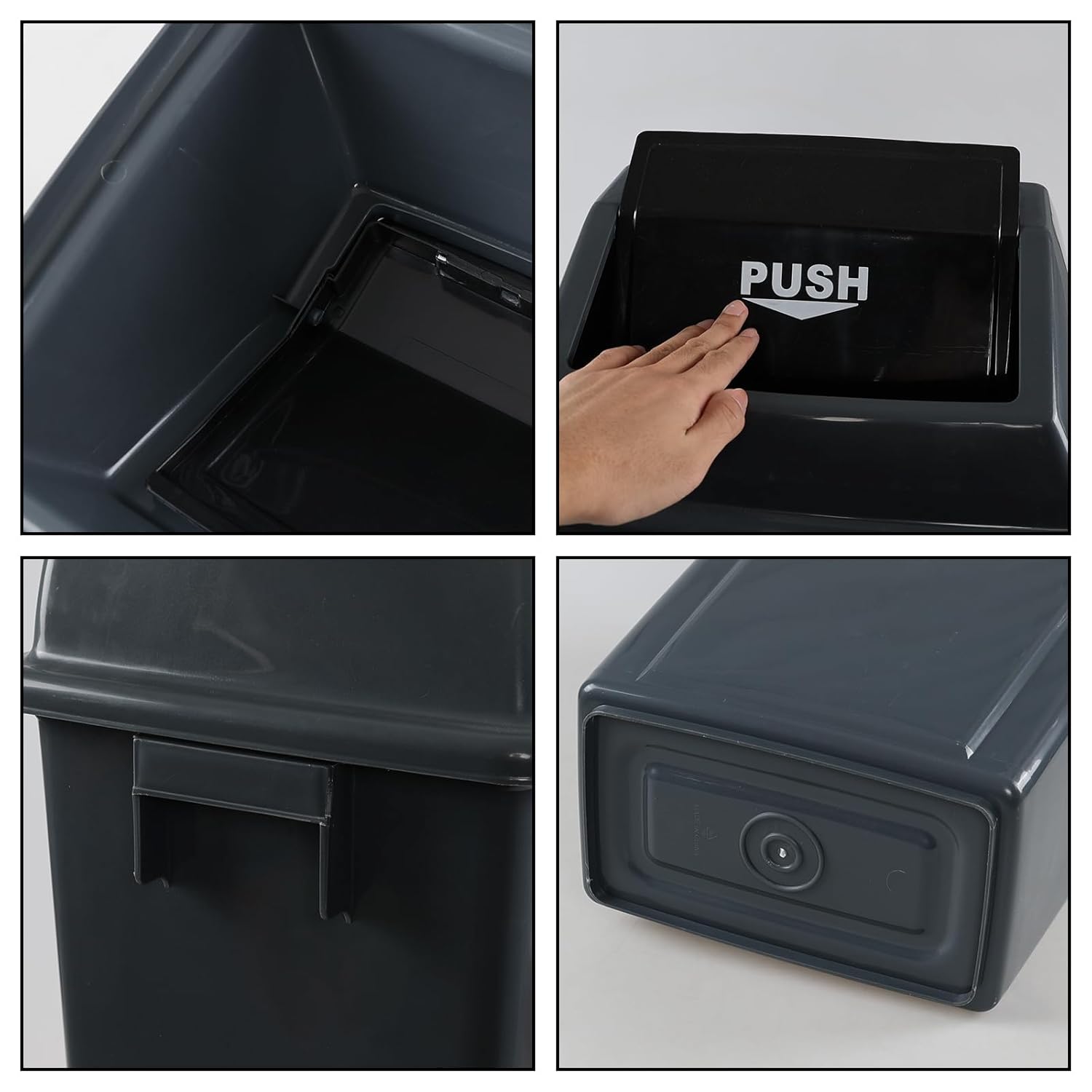 13 Gallon Plastic Swing Lid Trash Can, Outdoor Garbage Can, Grey, 4 Pack