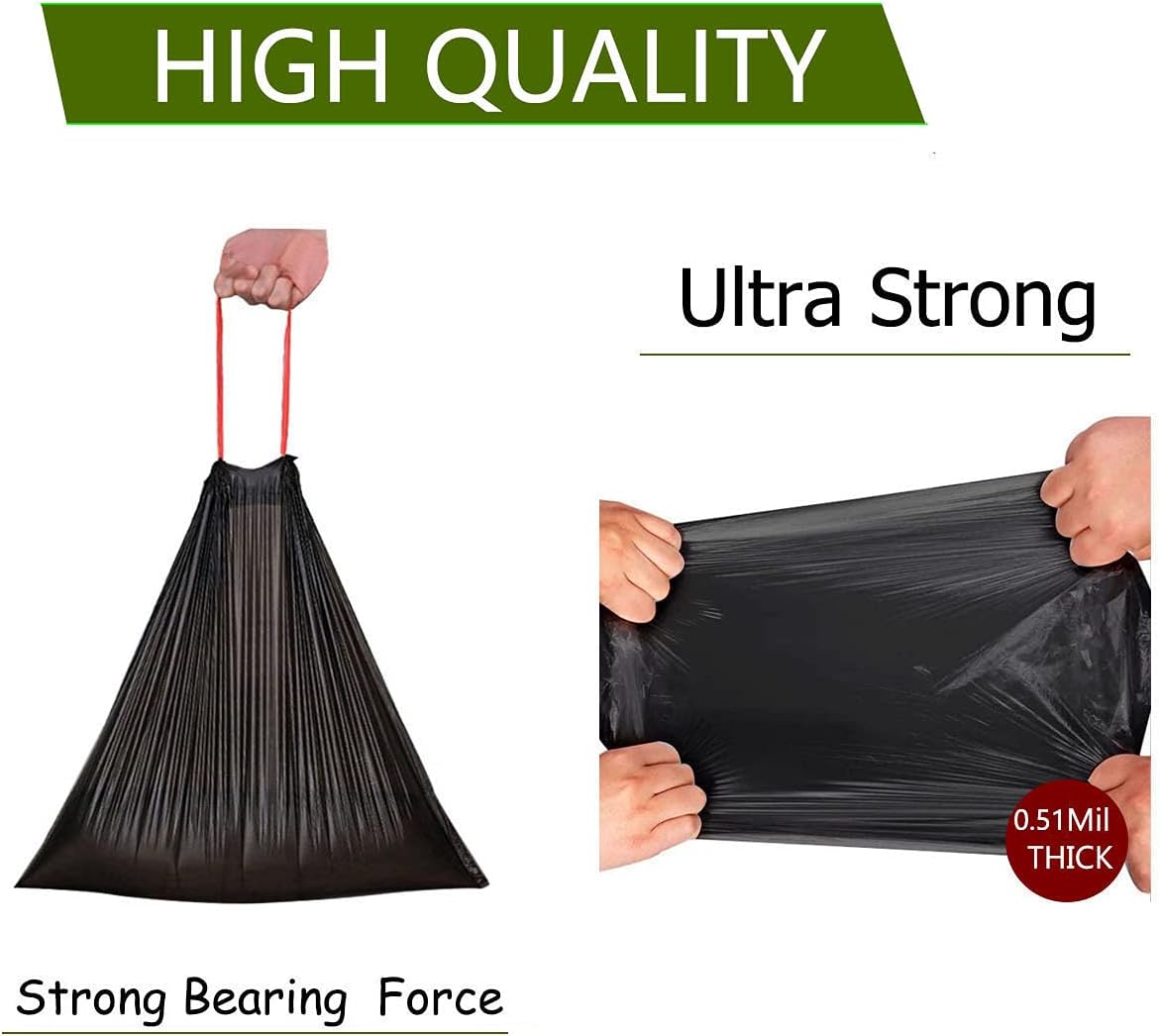 Feisco 1.6 Gallon Black Trash Bag,6L Drawstring Garbage Bag Trash Can Liner,120 Counts,0.51 Mil