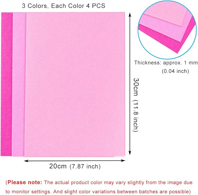 12 PCS Felt Fabric Sheets Shades of Pink, 7.87*11.8 inch A4 Stiff Felt Squares - Image 2