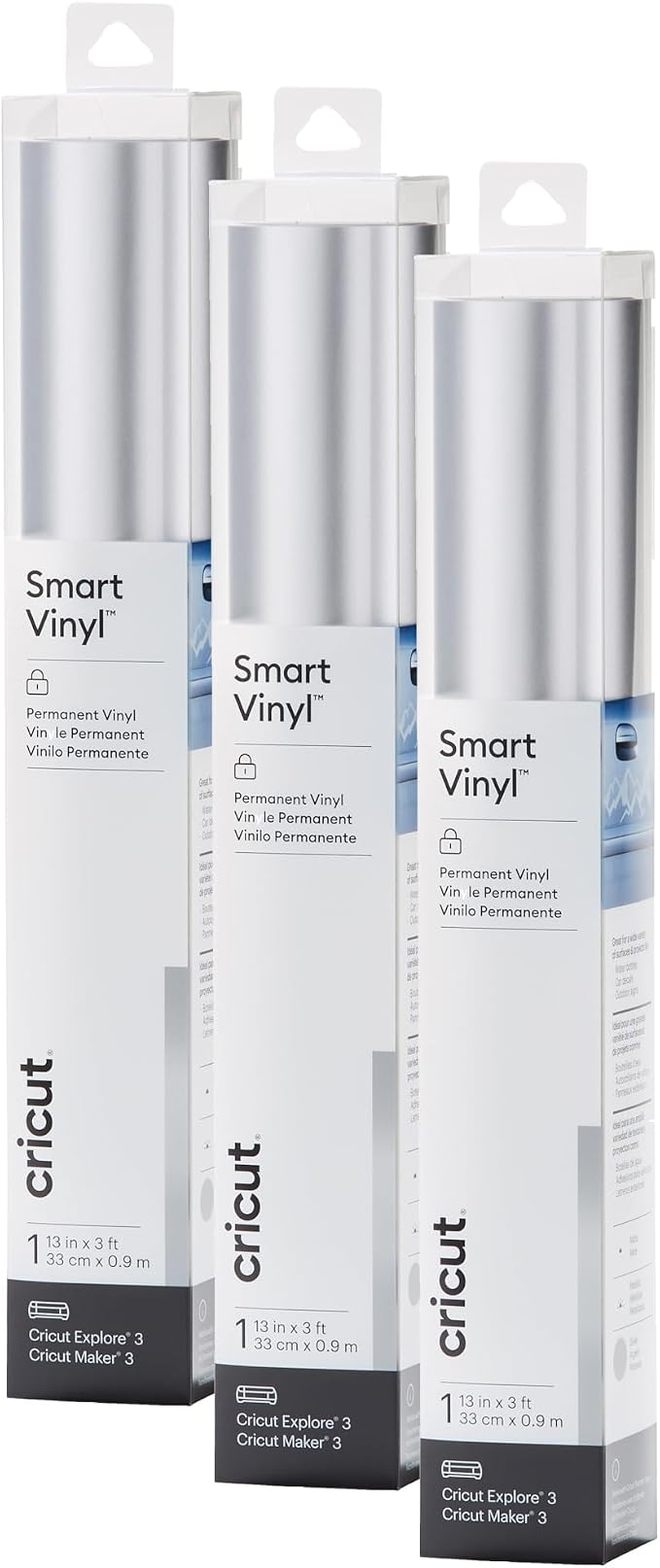 Cricut Smart Permanent Vinyl, Matte Metallic | 3-Pack of 3ft Rolls by Cricut