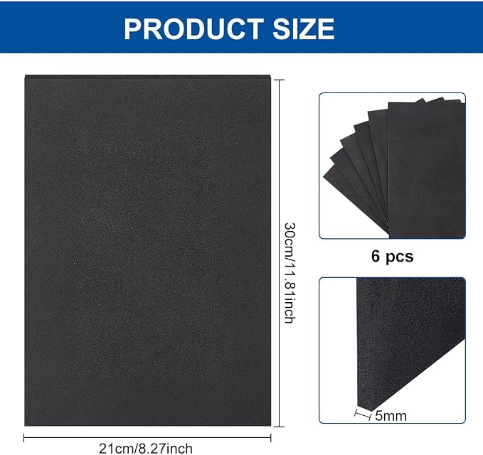 BENECREAT 6 Pcs 5mm Thick Self Adhesive Foam Sheet 8.3x11.8 Inch Black Non-Slip - Image 2