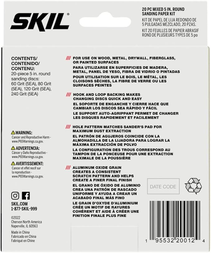 SKIL 20-Piece Mixed 5 in. 60/80/120/240 Grits Round Sanding Paper Kit - Image 4