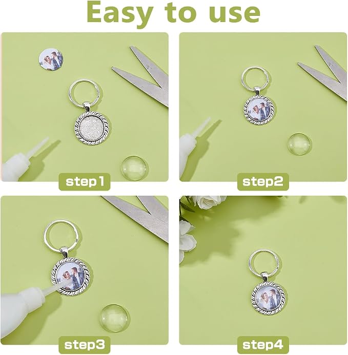 DICOSMETIC 20 Sets 20mm Cabochon Keychain Blanks Keychain Pendant Tray Platinum - Image 4