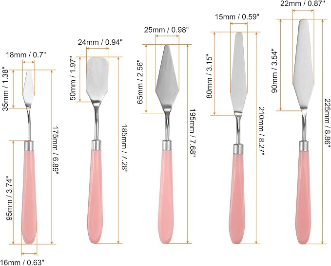 HARFINGTON 5pcs Painting Palette Knife Set Stainless Steel Pointy Flat Art - Image 2