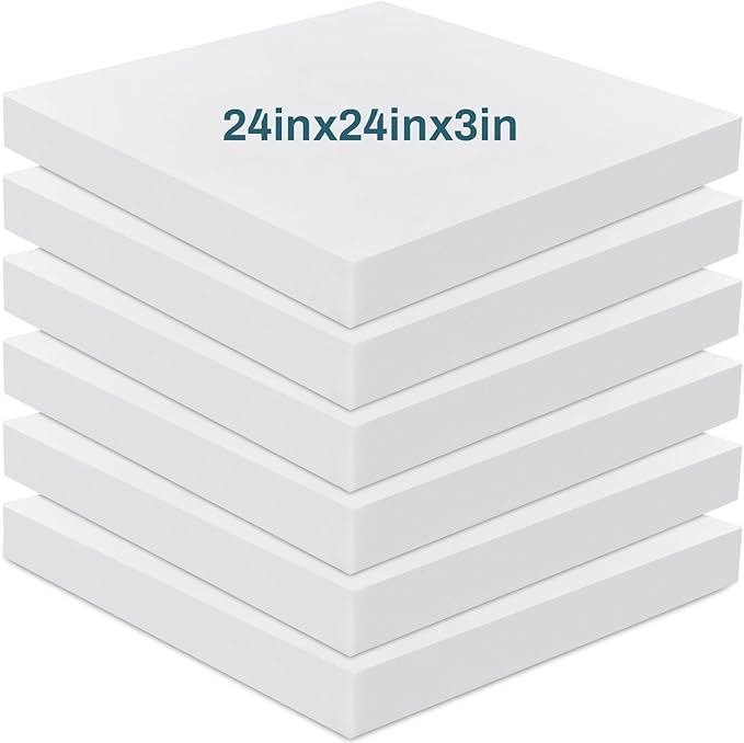 Frienda 6 Pack 3" X 24" X 24" Upholstery High Density Foam Cushion White by Frienda