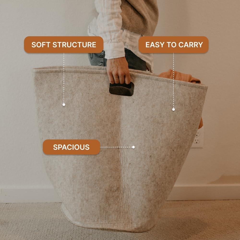 Parker Baby Nursery Laundry Hamper - Large Felt Storage Basket and Baby Hamper for Nursery (Oatmeal)