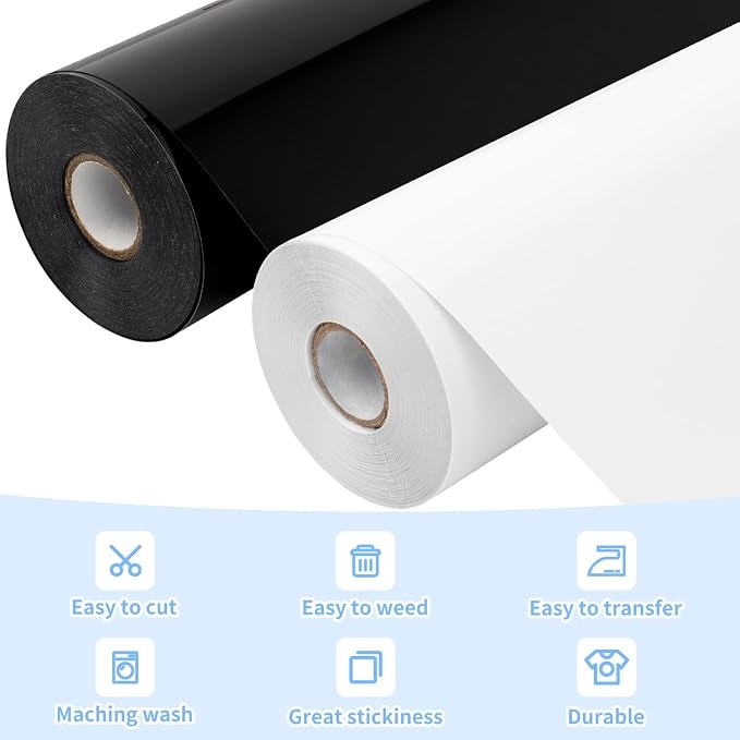 VinylRus Heat Transfer Vinyl-12” x 50ft Black and White Iron on Vinyl Roll - Image 3