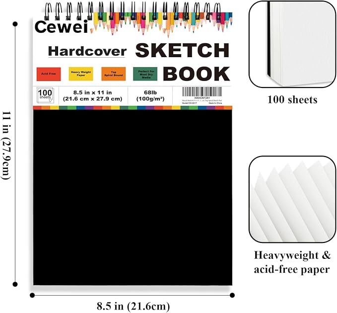 Sketch Book 8.5" x 11", 100 Sheets Hardcover Sketchbook, 68 lb /100 GSM Drawing - Image 2