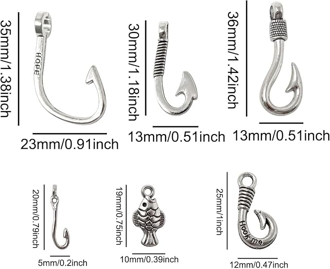Honbay 60PCS Alloy Fish Hook Double Sided Fish Charms Pendant Fishing Jewelry - Image 2