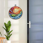 Colorful Boho Rainbow Geometric Spiral Sun Art Gift Framed Round Wall Decor - Image 6