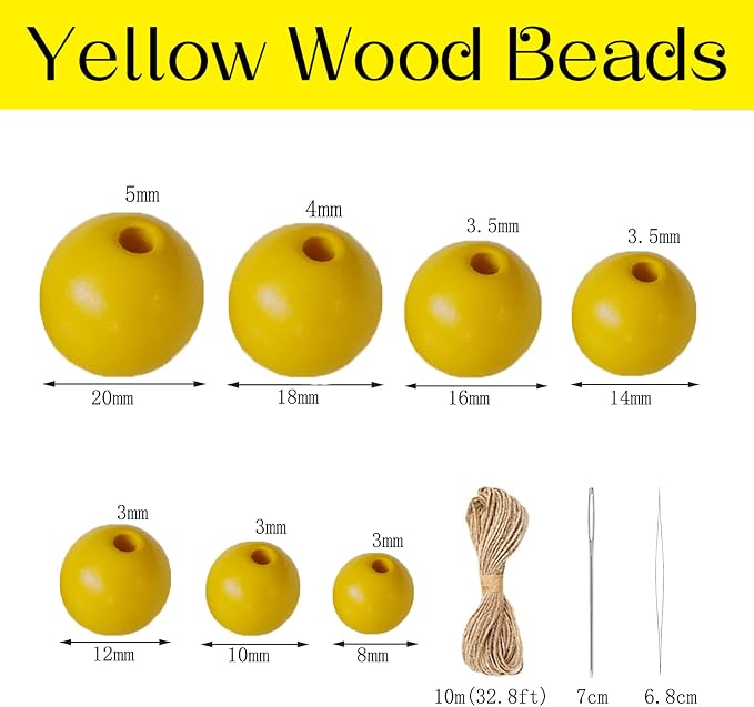 150Pcs Yellow Wooden Beads - 18mm - Image 2