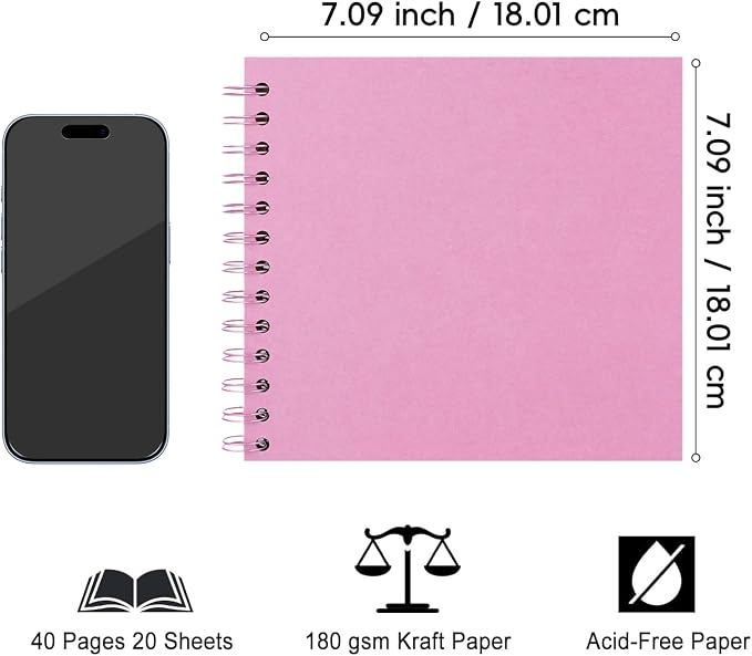DIY Scrapbook Album 7x7 Inch, Hardcover Kraft Paper Scrap Book Photo Album - Image 2