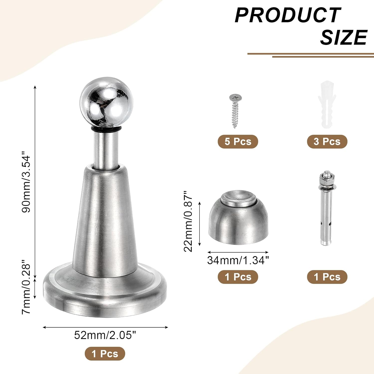 uxcell Magnetic Door Stopper, 304 Stainless Steel Magnetic Door Stop Catch, Soft-Catch Brushed Nickel Hold Door Open Wall Mount for Bottom of Door, Silver