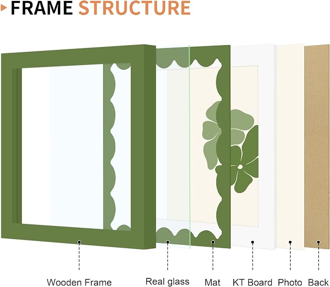 6x6 Picture Frame with Wavy Mat, Wooden Real Glass 6 x 6 Photo Frame - Image 5