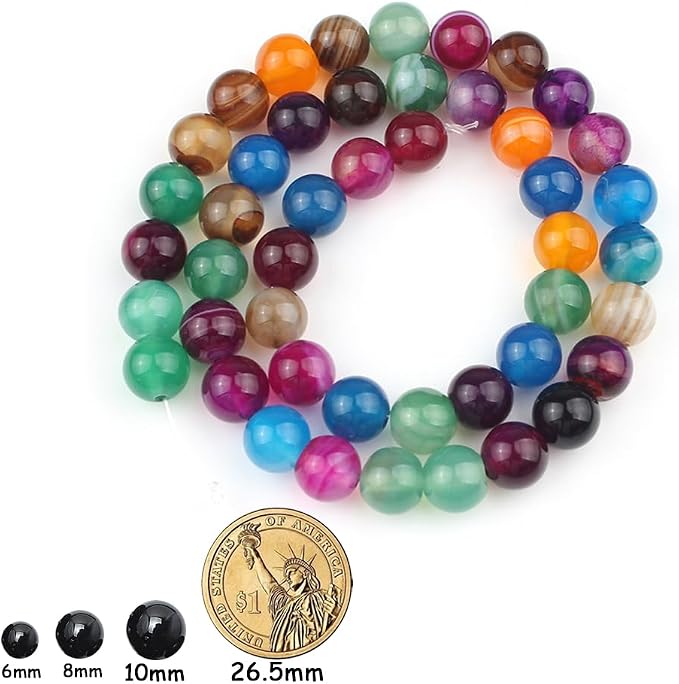 60pcs Round Loose Multicolored Agate Beads - Image 2