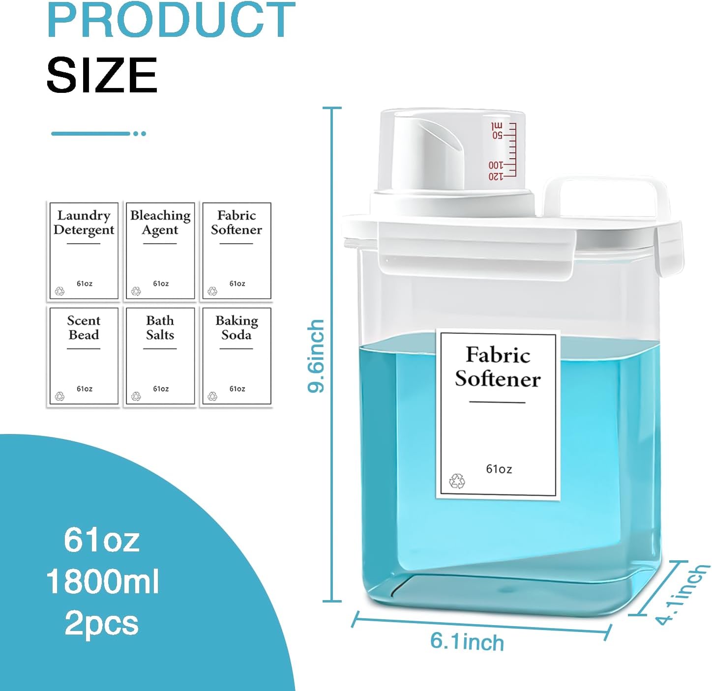 3 Pack Laundry Detergent Dispenser, 61oz Laundry Soap Dispenser, Refluxable Laundry Detergent Container, Plastic Liquid Laundry Detergent Dispenser for Laundry Room Organization with 6 Labels